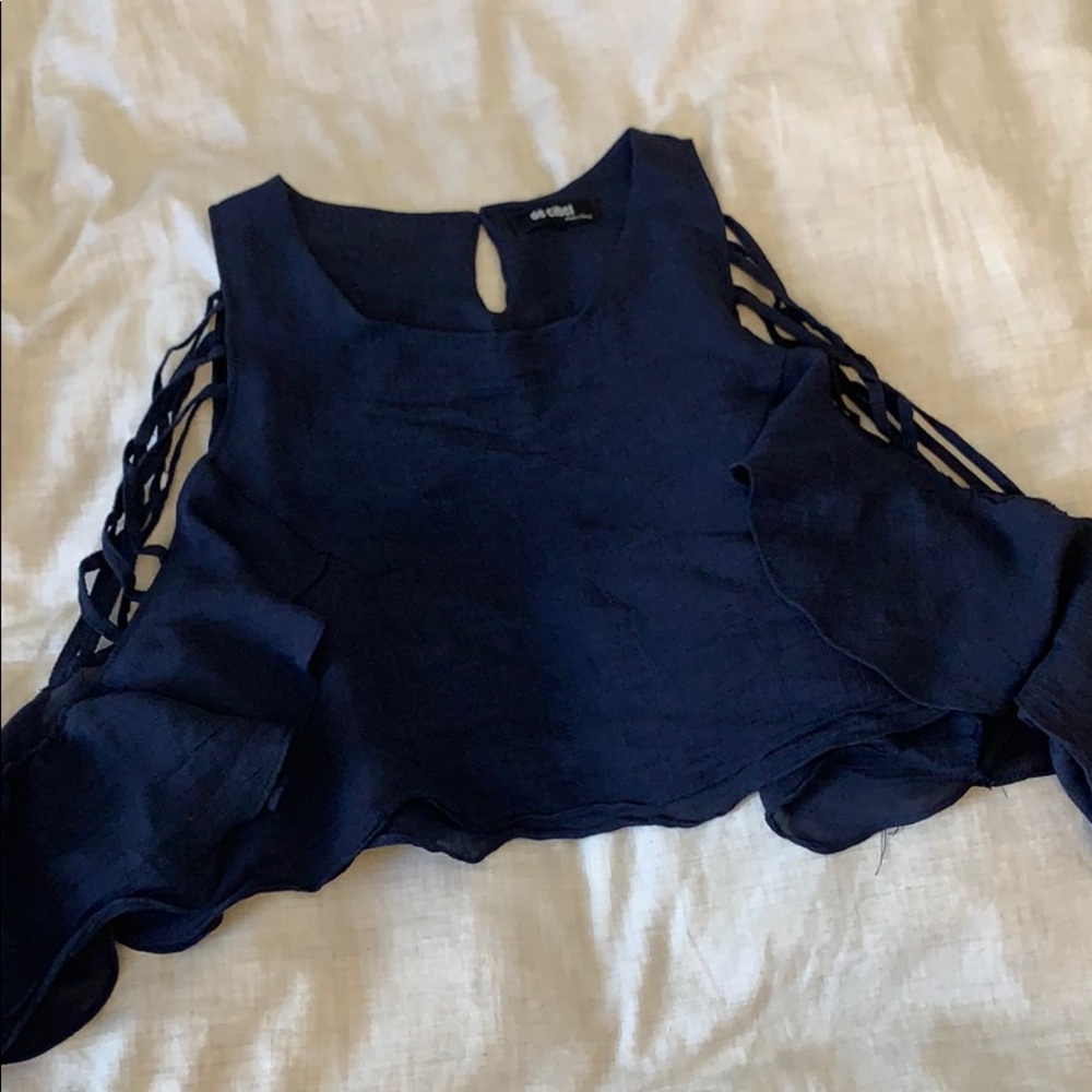 Revolve style linen off shoulder ruffle shirt XS